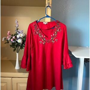 Umgee Large Red Boho Top‎ Embroidered Bohemian Peasant Hippie Cottagecore Indie